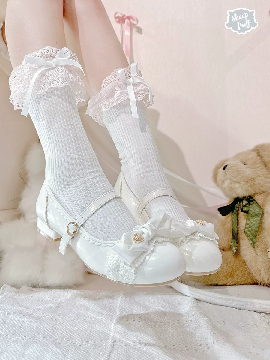 Sheep Puff Sweet Berry low heel Lolita shoes featuring a playful sheep puff design and vibrant berry colors.