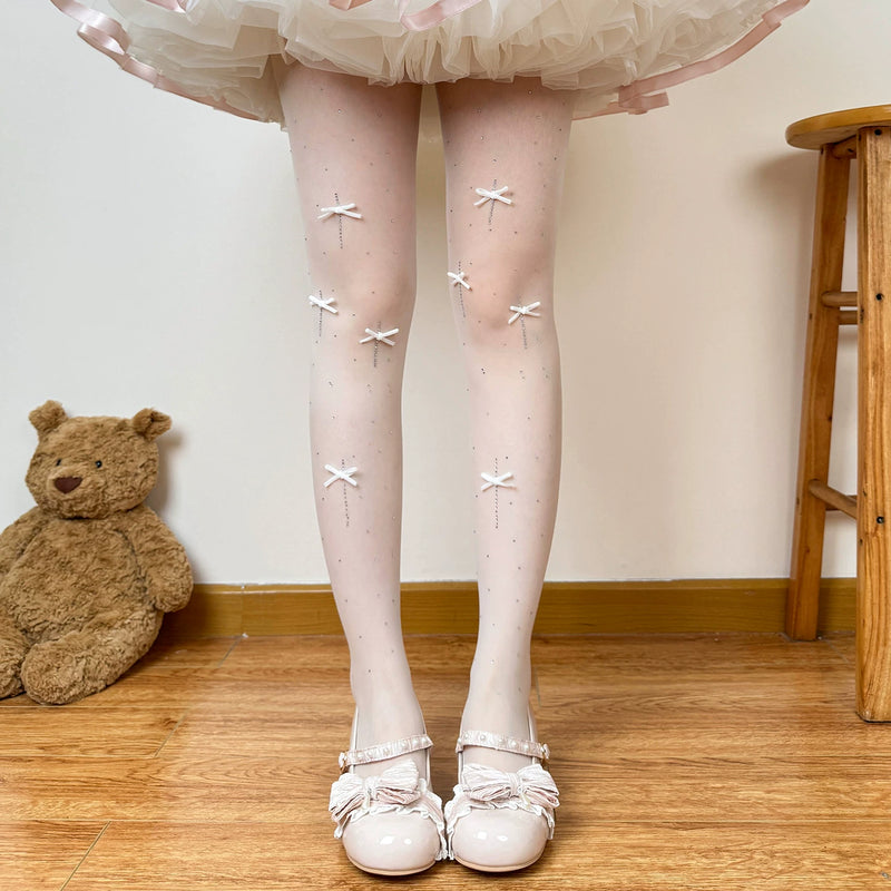 Chubby Bear Tales - Ballet White Collection - One-Size Stockings with Bow and Pattern Variants