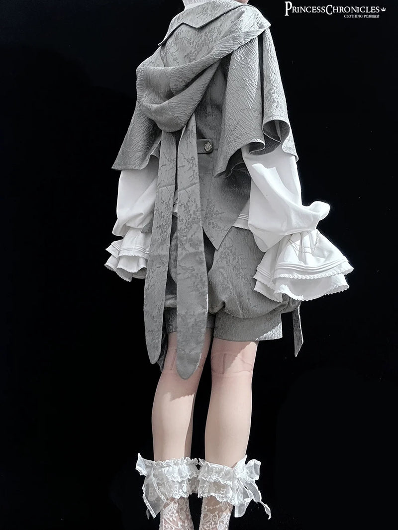Princess Chronicles - Rabbit Hunting Glacier Gray - Vintage Lolita Grey Coat Kawaii Rabbit Ear Set