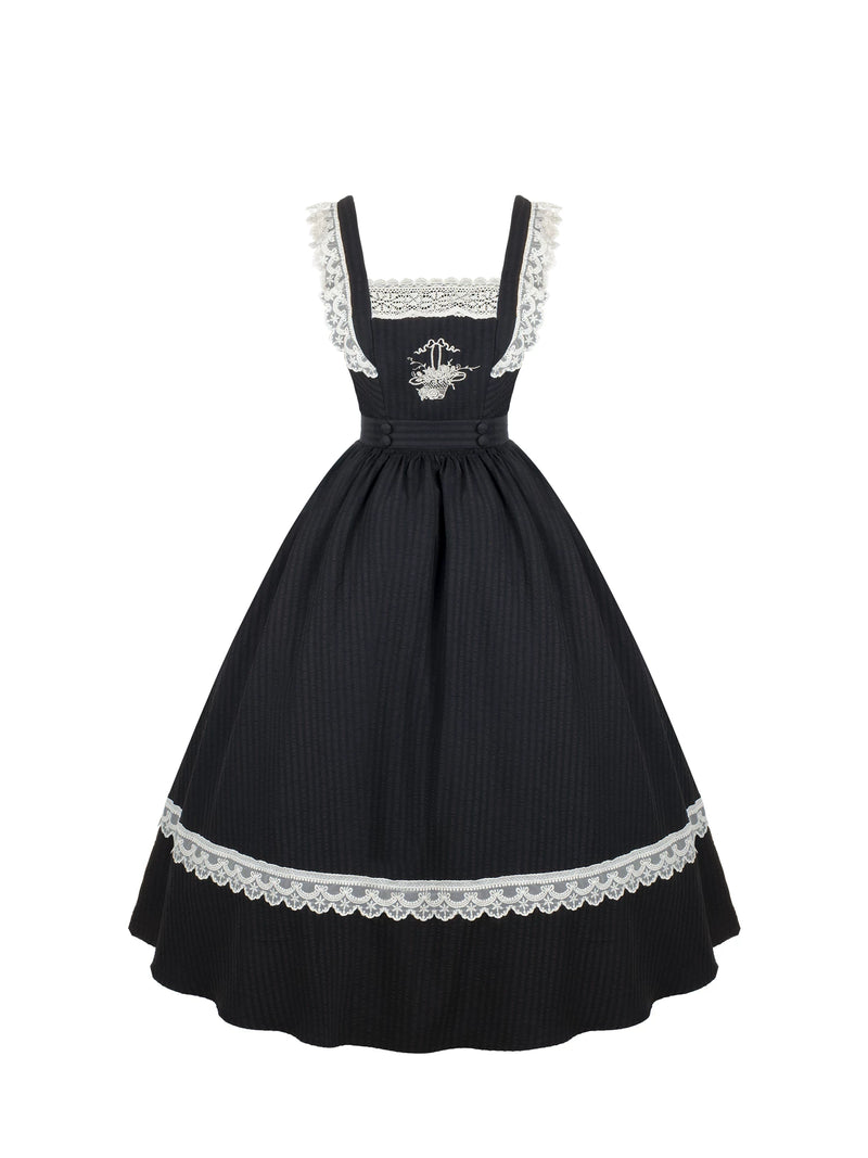 With PUJI - Oak in the Wind - Classic Lolita JSK Dress with Rose Basket Embroidery detail view 5