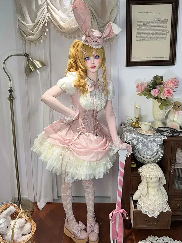 Creamy - Pink Bunny - JSK Dress Set with Inner Top