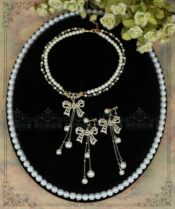 Rose of Sharon - Classic Artificial Pearl Necklace - Butterfly Pendant Neckwear