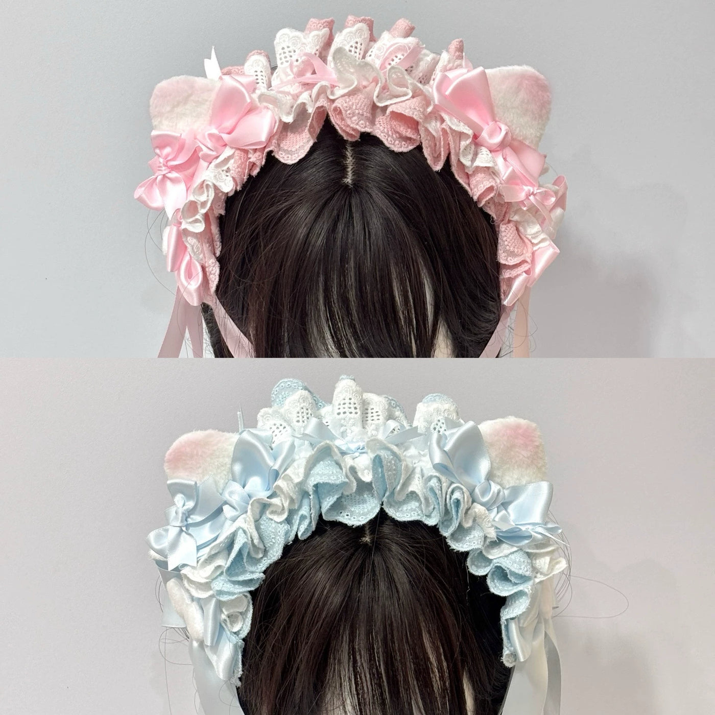 Cat Tart - Blue-Pink Cat Ear - Cat-Ear Hairband with Bow Trim