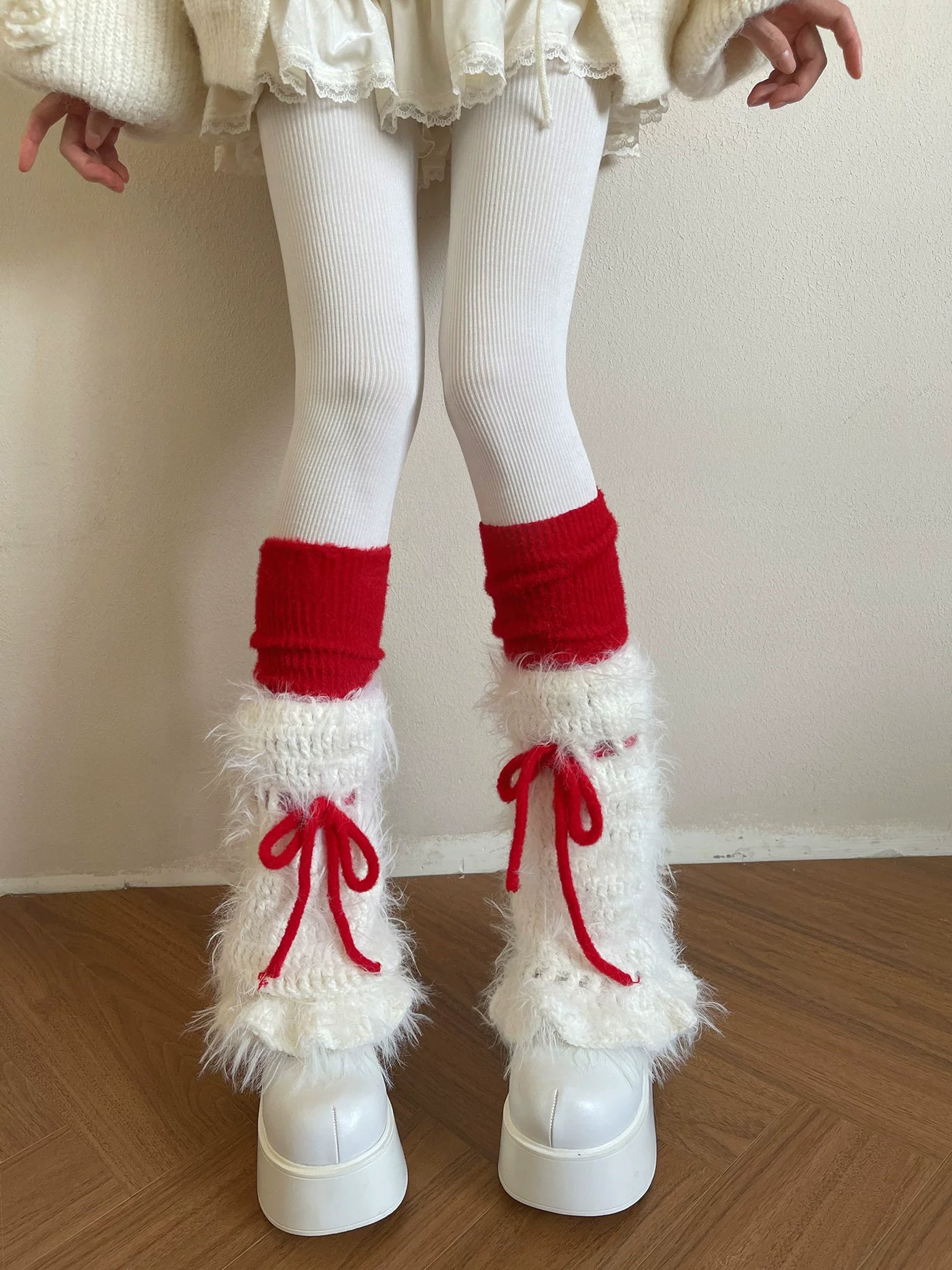 Sock Noble - Christmas Bichon - Hand-Crocheted Sock Covers with Red Bows