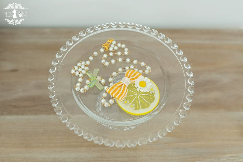 Daisy Lemon - Kawaii Lolita Lemon and Flowers Accessory large lemon bow necklace-yellow