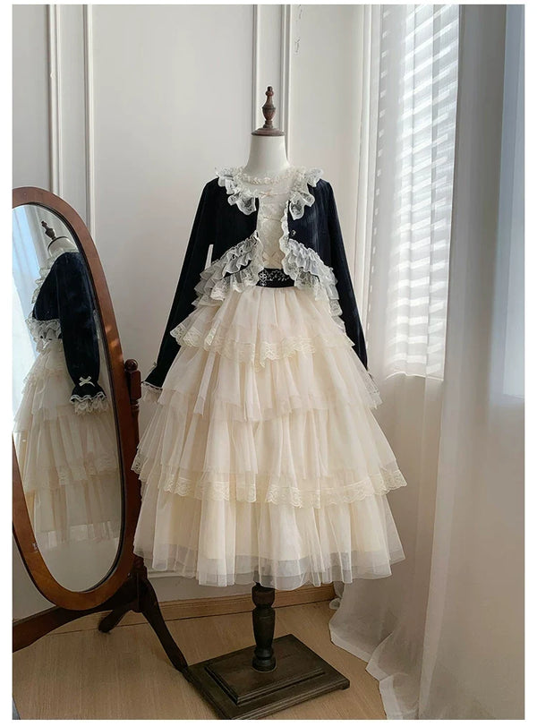 With PUJI - Bloom Period - Elegant Lolita Bolero, Layered Lace Ruffles
