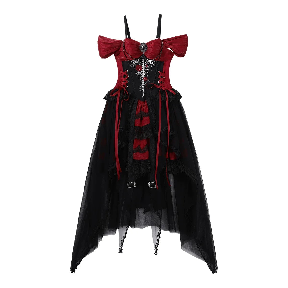 Letters from Unknown Star - Eternal Thorn of the Dragonbone - Embroidered Gothic Lolita JSK Dress, Off-Shoulder