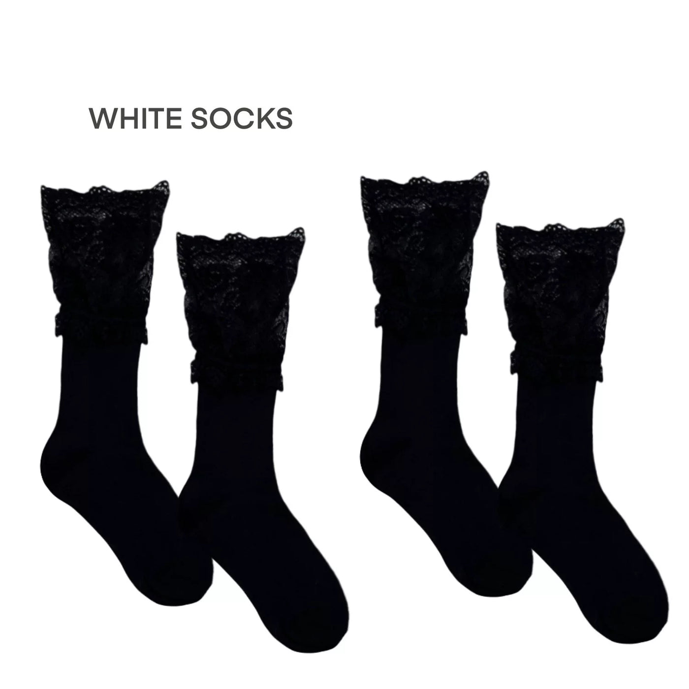 White Socks - Lace Ballet - Lace-Trimmed Mid-Calf Socks with Scalloped Edges