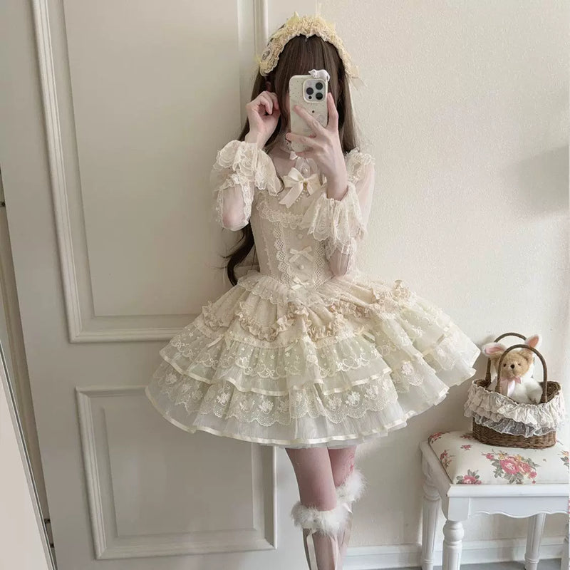 Lady Han Ballet Dream Lolita JSK dress with floral print and bow details, perfect for elegant ballet-inspired fashion.