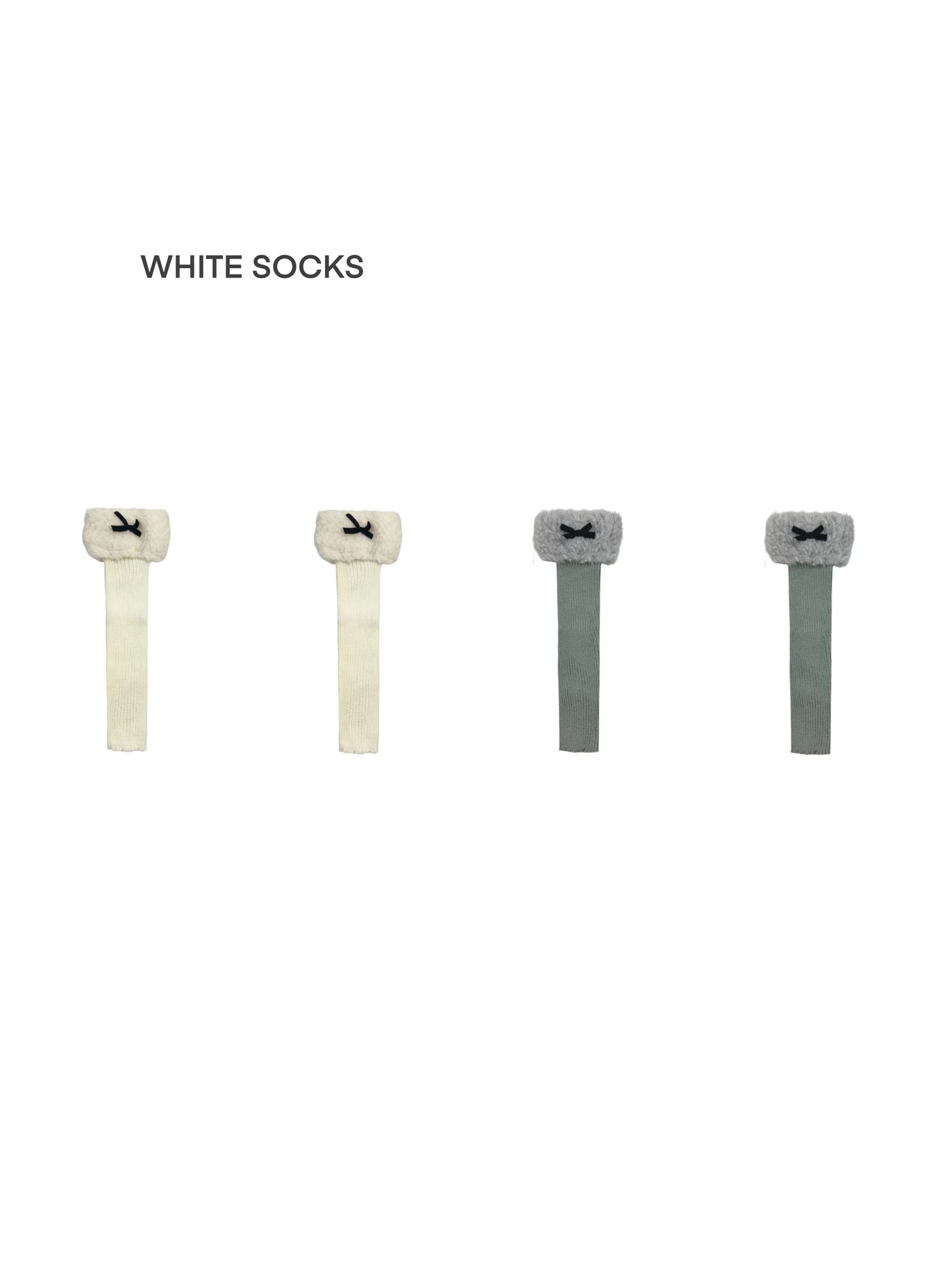 White Socks - Fleece Bow - Stirrup Knit Leg Warmers with Fleece Cuffs