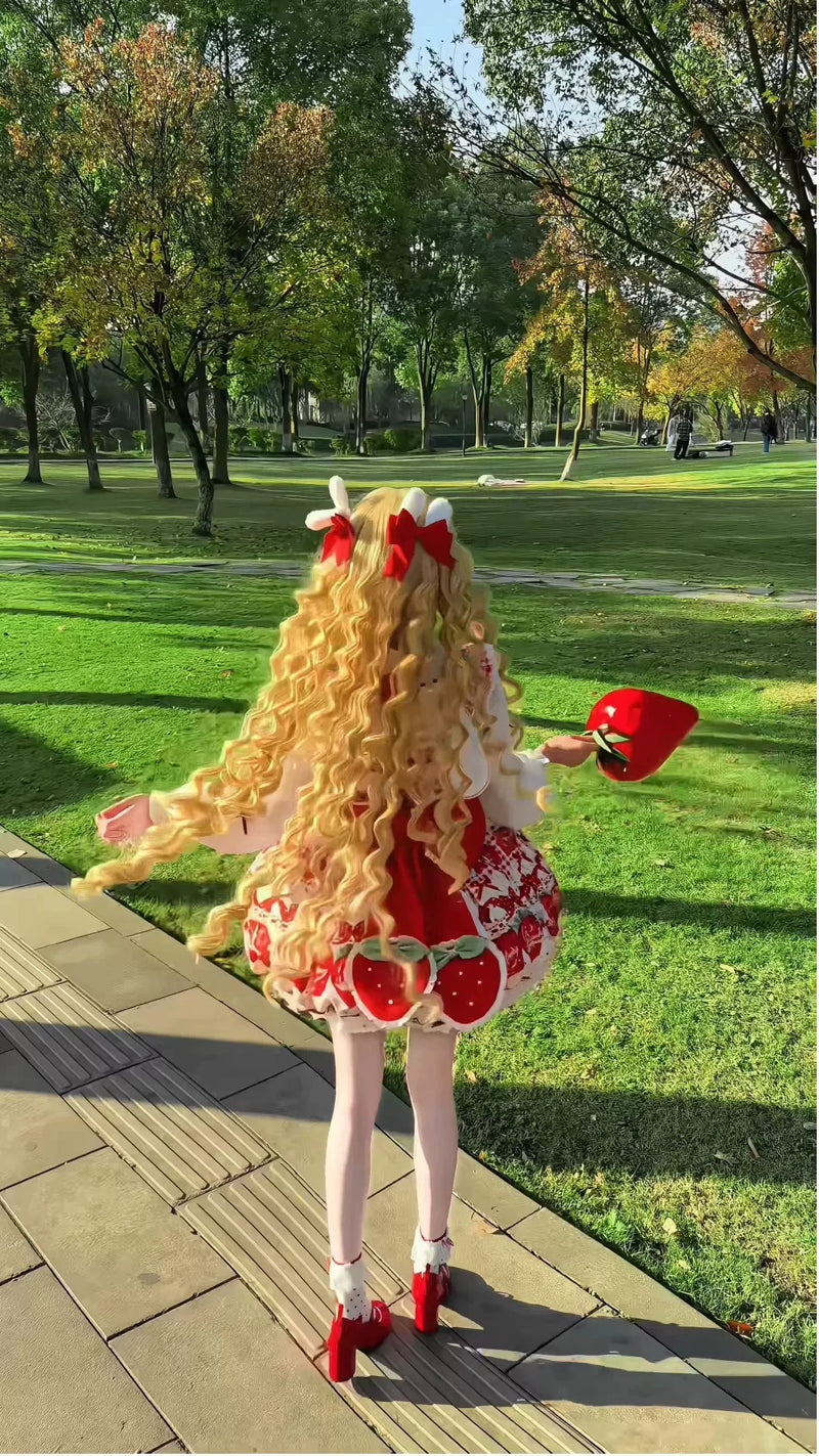 Bubble Bear - Strawberry Bud - Strawberry-Print JSK with Bow Trim