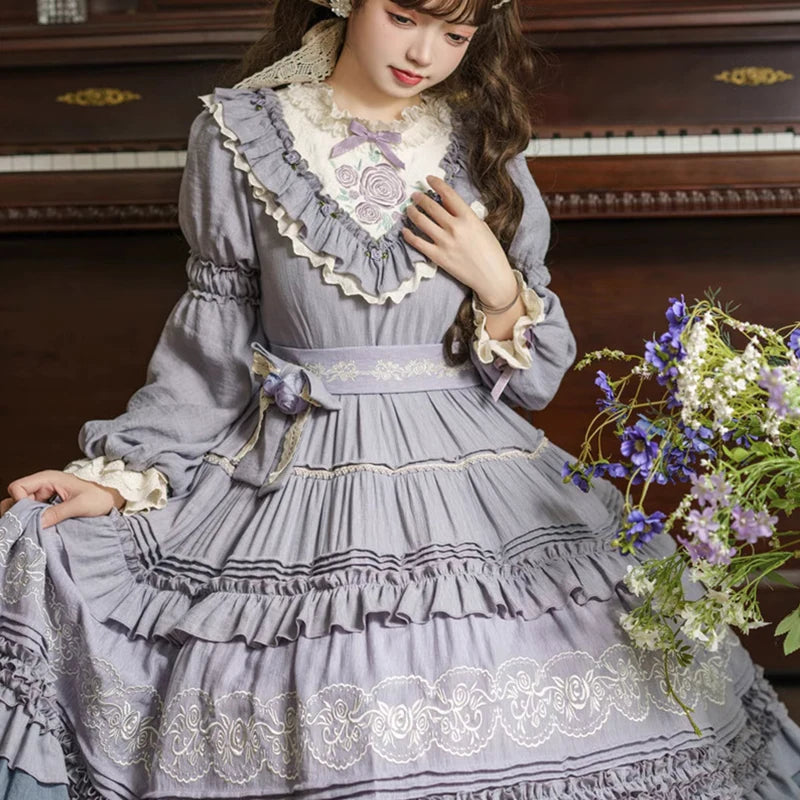 Yueele - Sage Lavender - Plus-Size Sweet Lolita OP Dress - detail view 7