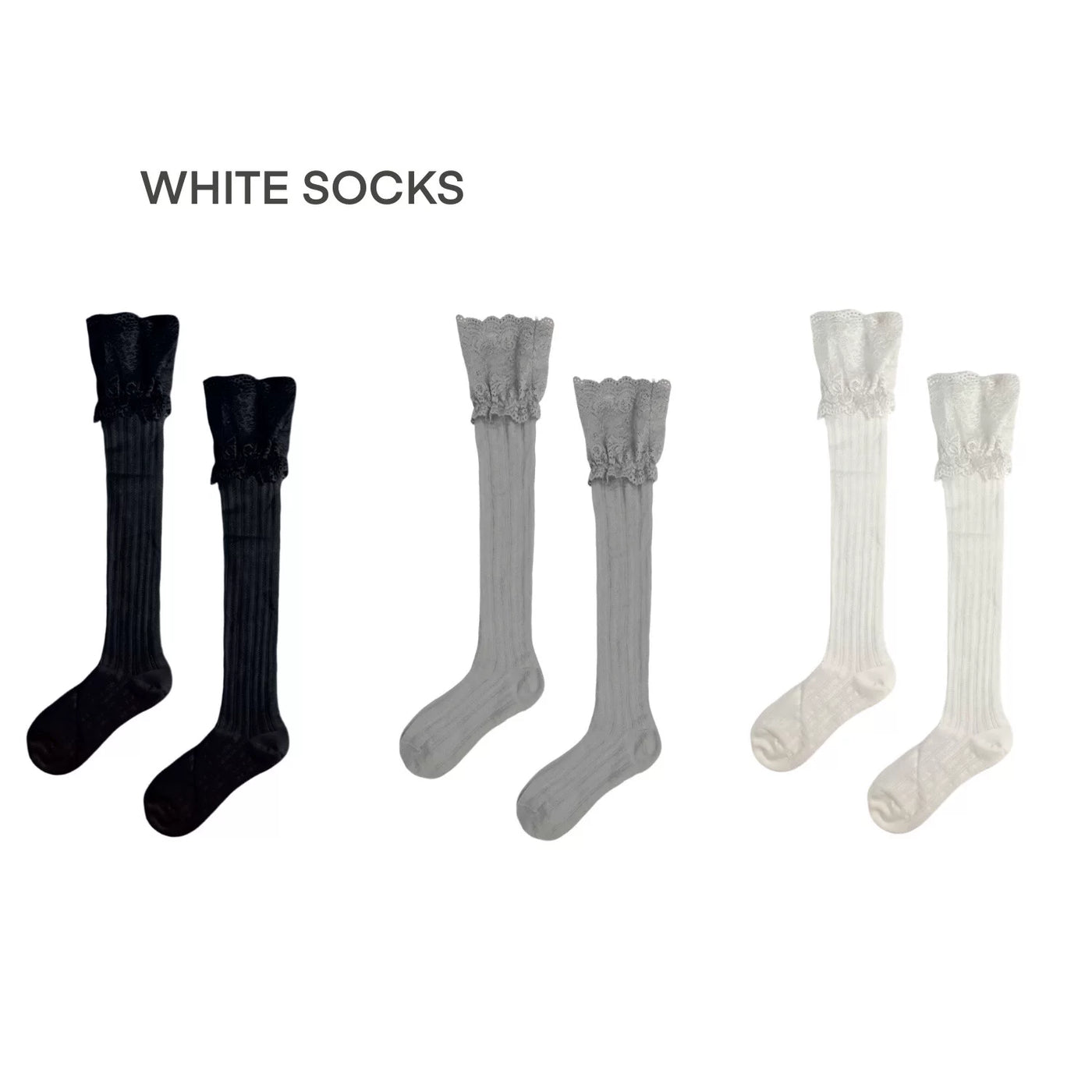 White Socks - Ballet Lace Frame - Ballet-Inspired Mid-Calf Socks with Striped Mesh