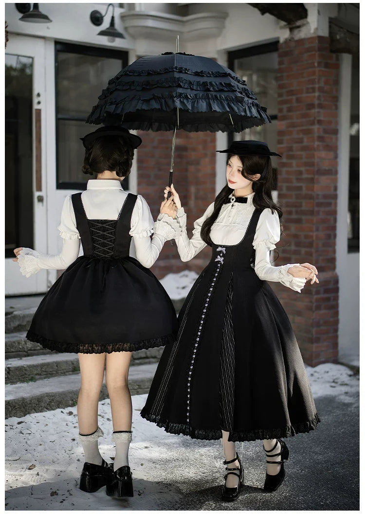 With PUJI - Monochrome Sonata - Classic Lolita Bust-supporting JSK Set, Piano Inspired