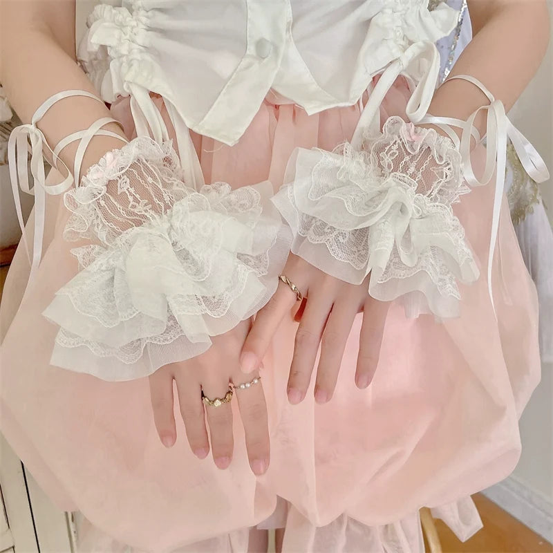 Sugar Girl - Sweet Lolita Cuffs Ballet Lace - Breathable Straps Sleeves Hand Accessory