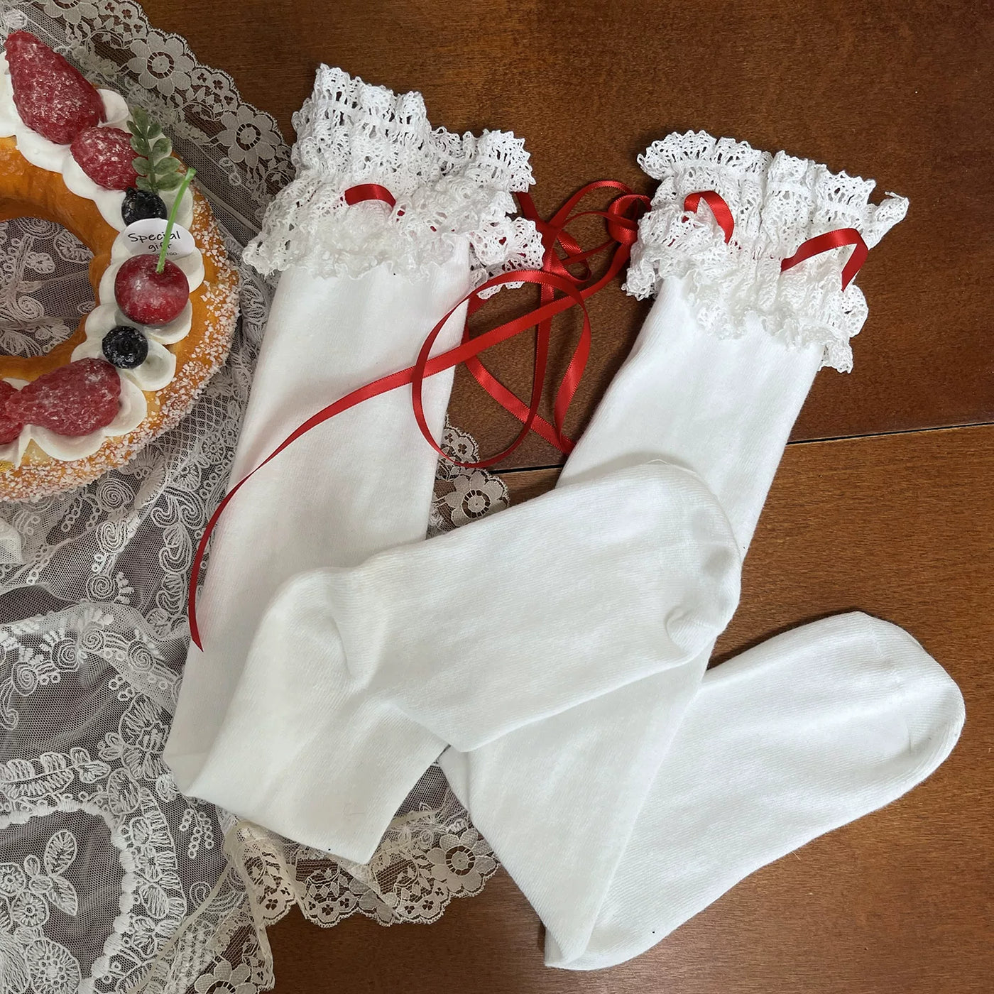 Sock Noble - Christmas Bear Ballet - Lace-Trim Socks or Leg Ring