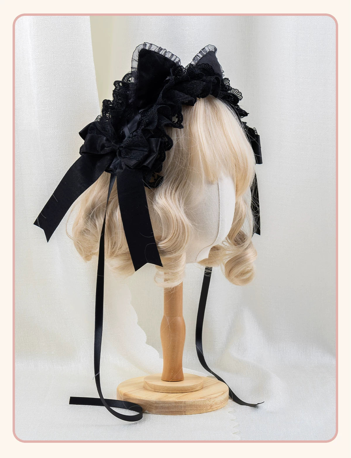 Stardust Rose - A035 Black Lace - Black Lace Headwear and Hand Sleeves with Ribbon Bows