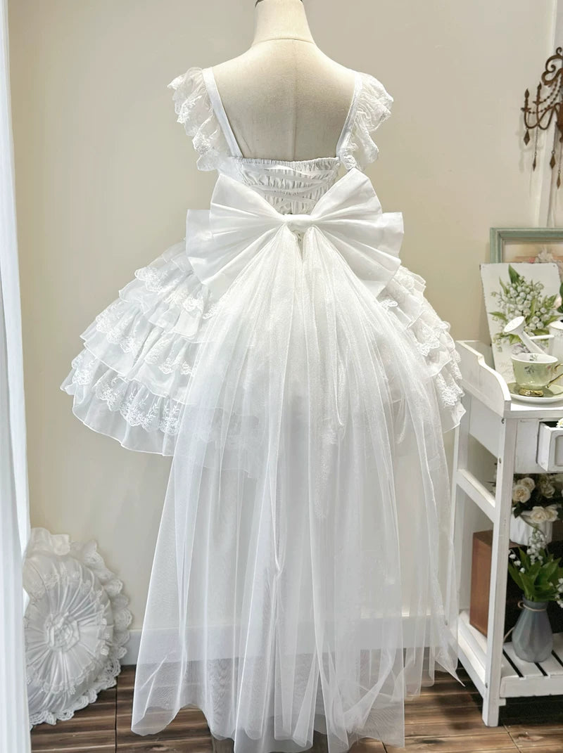 Lady Han Reborn Feather ballet bridal JSK dress by Lolita Fetch, featuring delicate feather details and elegant floral embroidery.