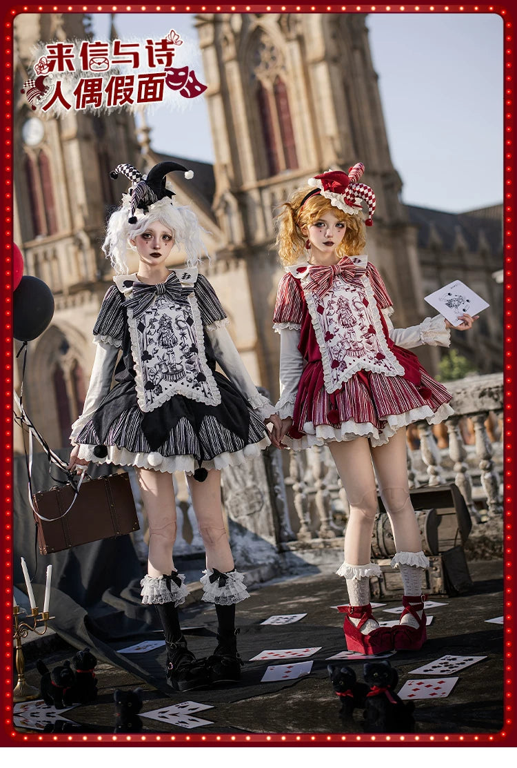 With PUJI - Puppet Mask - Clown Inspired Gothic Lolita OP Dress, Loose Fit detail view 6