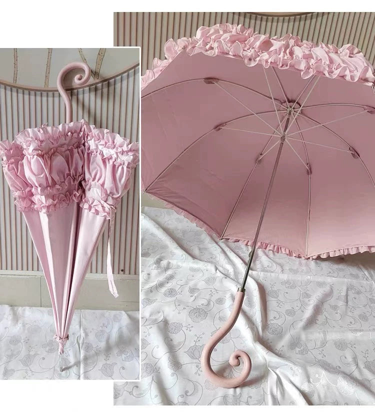 Independent Brand - Lace Parasol Collection - Ruffled Lace Parasol with Decorative Handle