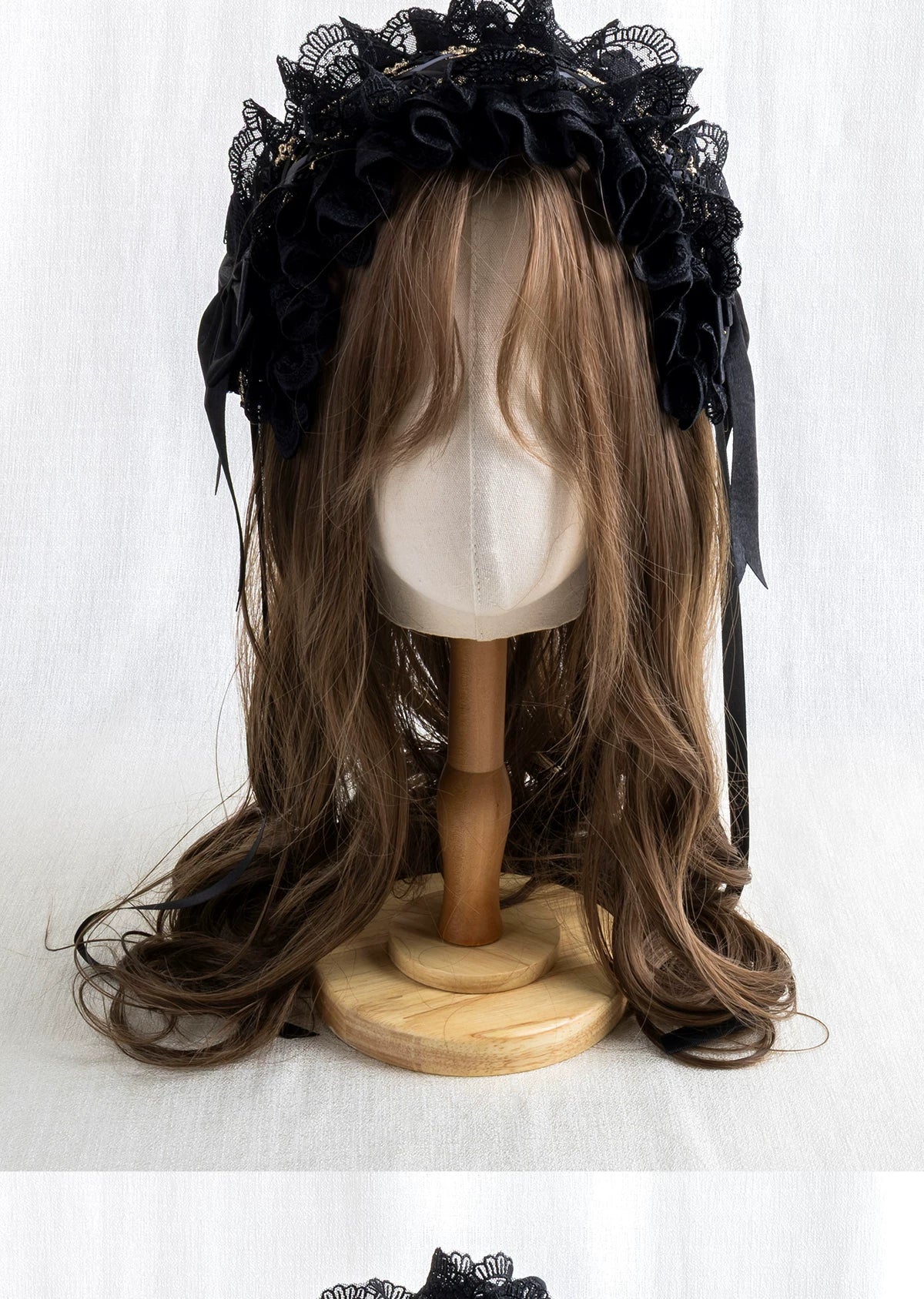 Lightbound Narrative - Black and Gold Formal - Black Dress Hat or Headband with Lace and Gold Trim