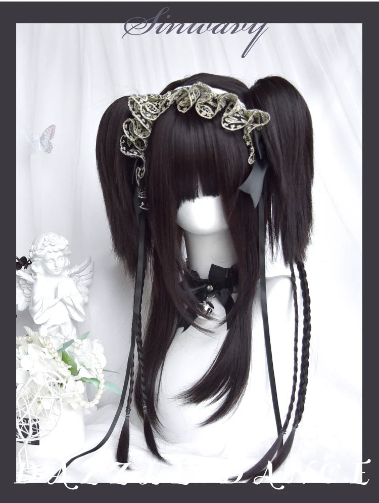 Sinwavy - Gothic Lolita Wig Black Natural - Hair With Ponytails & Braids Wig