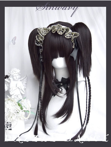 Sinwavy - Gothic Lolita Wig Black Natural - Hair With Ponytails & Braids Wig