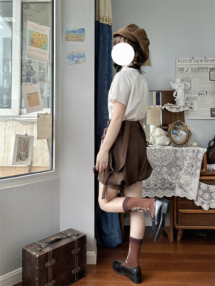 Letters from Unknown Star - Ouji Lolita Brown Short & Shirt Set - Innerwear