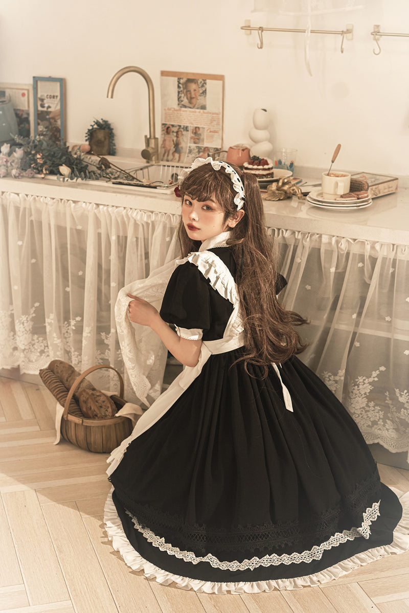 Your Princess - Maid Lolita Puff Sleeve Black Dress - OP Dress
