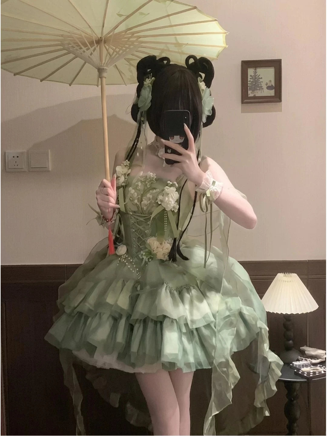 Creamy - Green Ballet Fairy - Green Chinese-Style Lolita Dress with Train