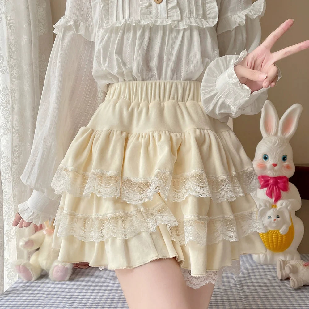 Sugar Girl - Kawaii Lolita Skirt Lace Cake Short - SK SK Skirt