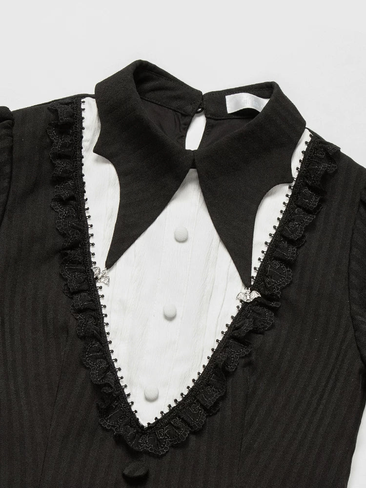 With PUJI - Night Talk - Gothic Lolita Skirt Dress Set, Batwing-shaped Accents detail view 4