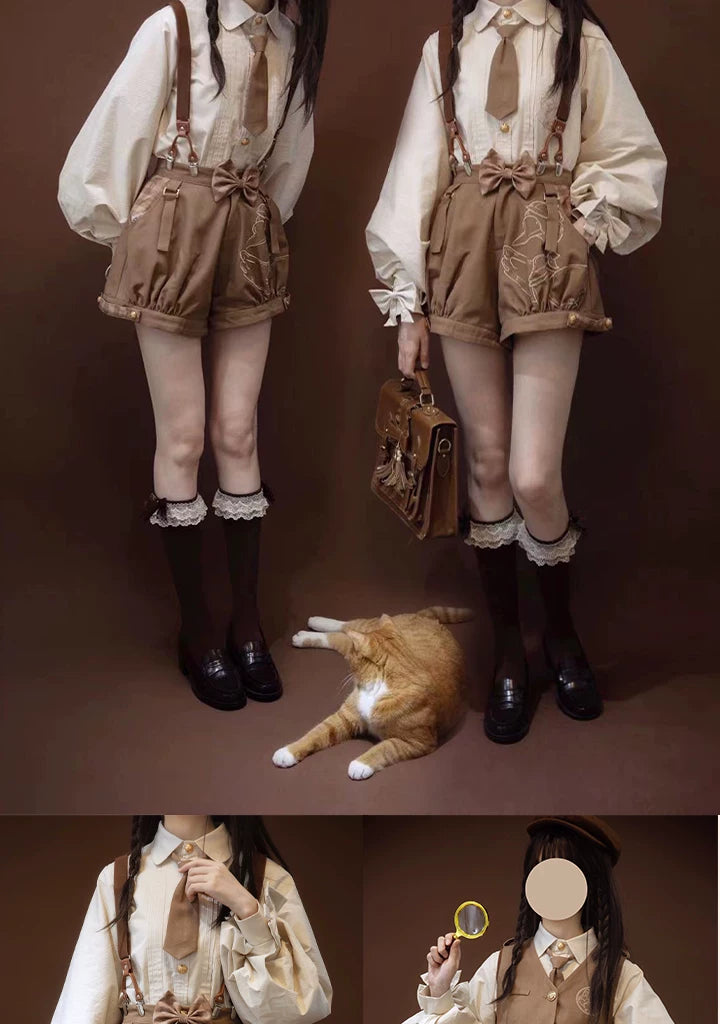 Baozi Pig - Detective Goose - Blouse, Vest and Shorts Options with a Cream Collar