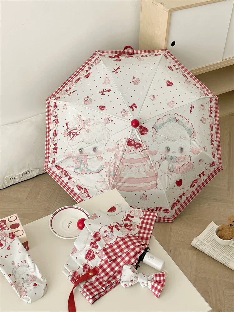 Independent Brand - Cake Little Sheep - Parasol with Sheep and Red Plaid Print