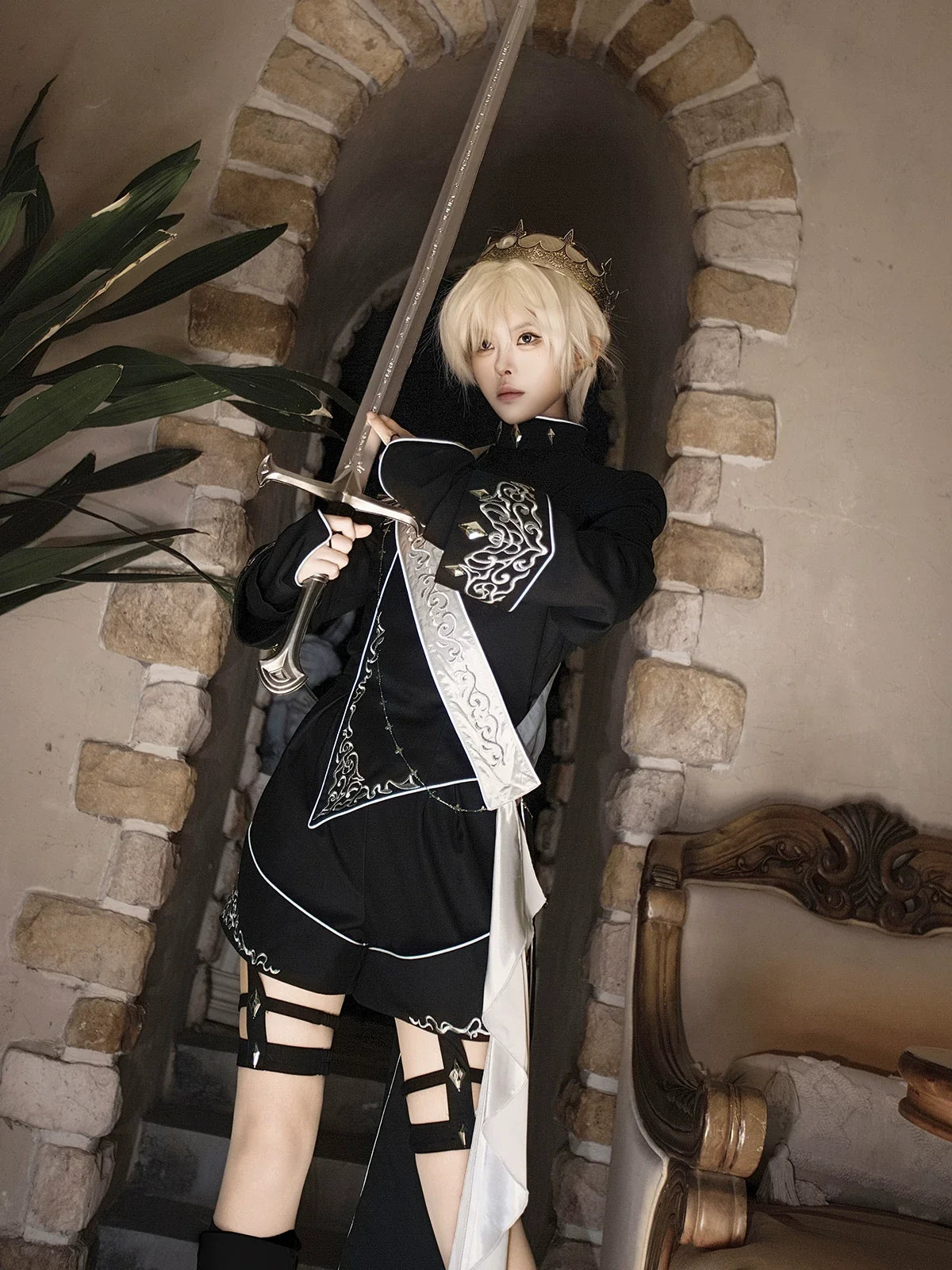 Your Princess - Oathbound Sword - Embroidery Ouji Lolita Set, High-Low Hem Coat
