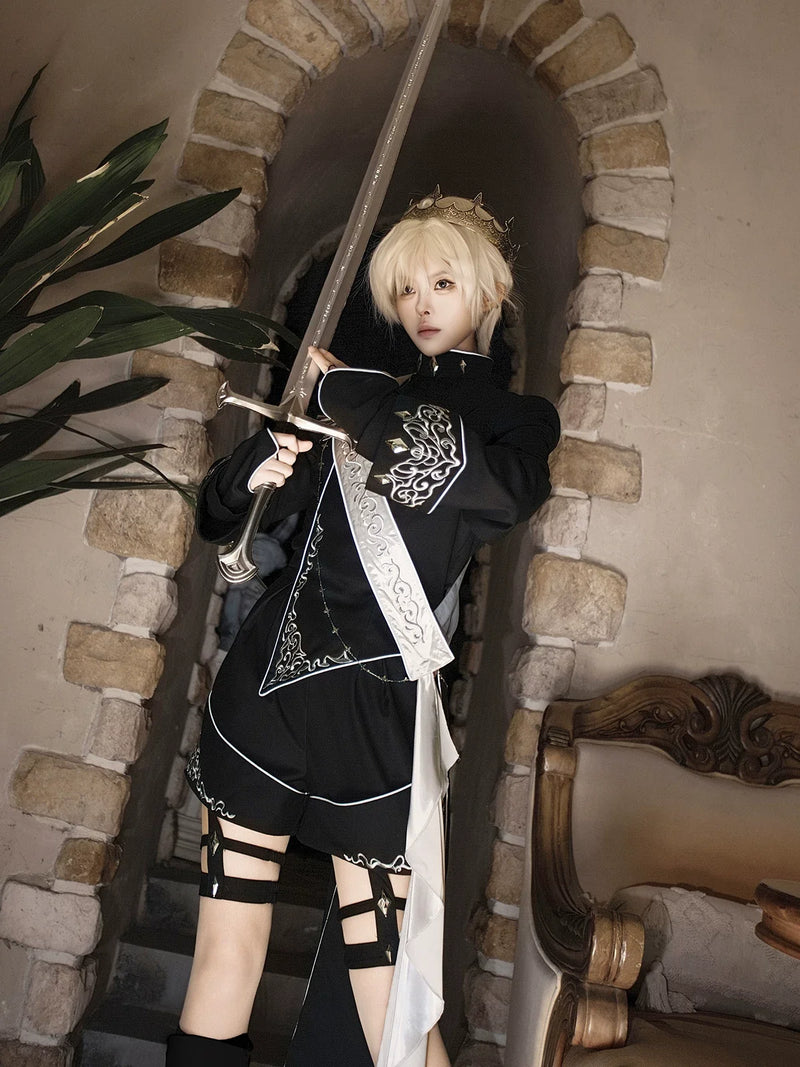 Your Princess - Oathbound Sword - Embroidery Ouji Lolita Set, High-Low Hem Coat
