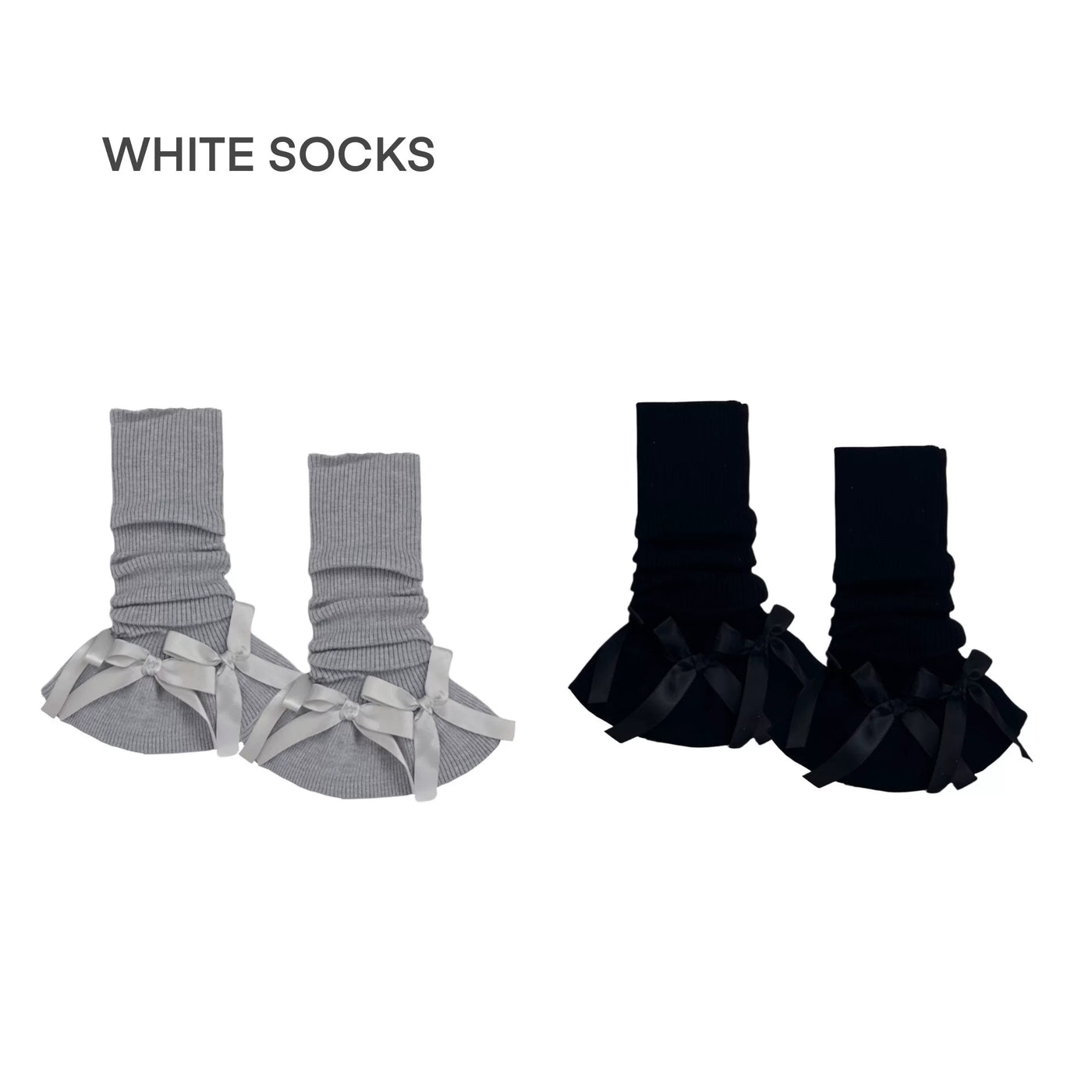 White Socks - Y2K Bow - Ruched Leg Warmers with Bow Details