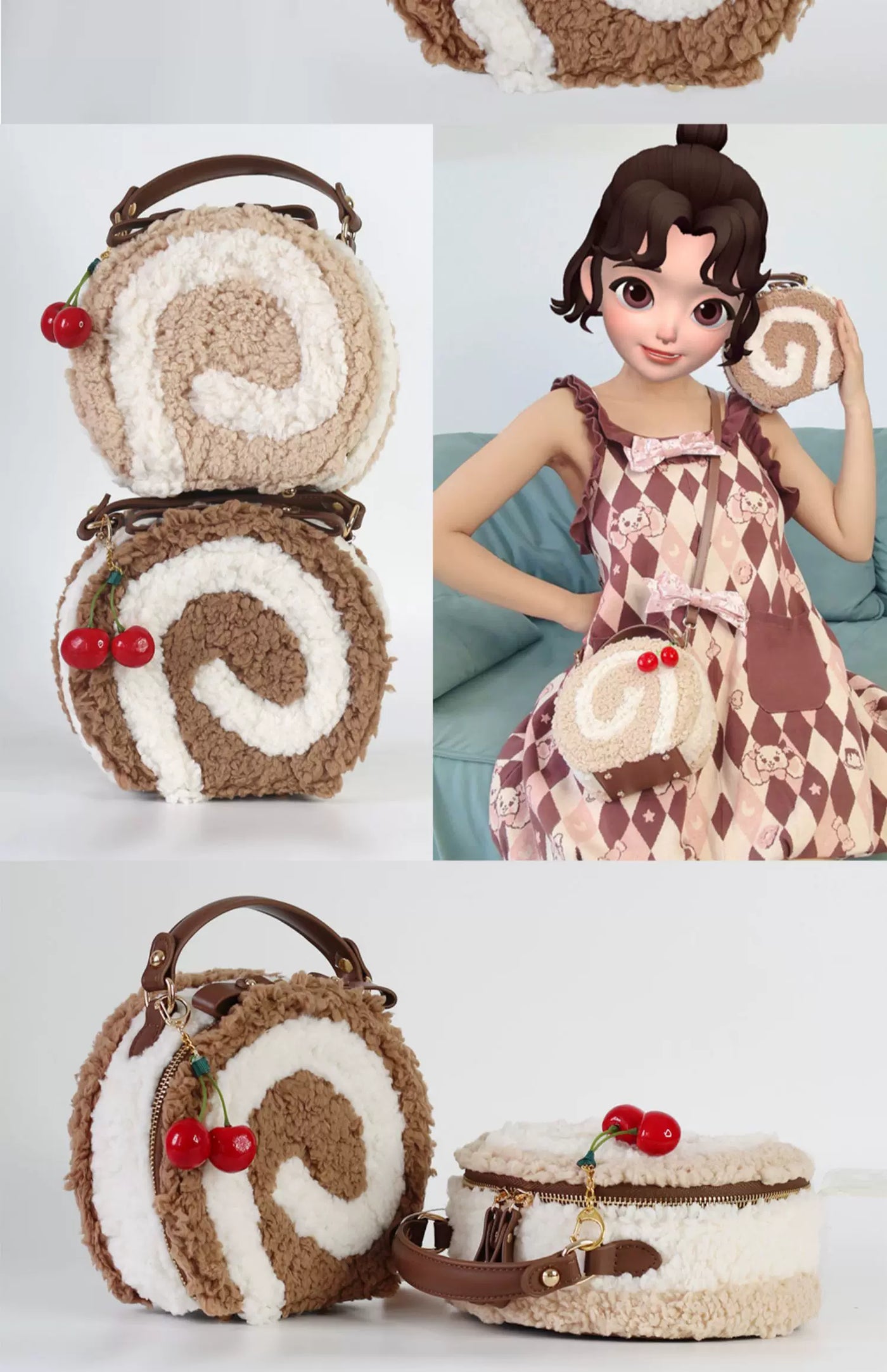 LovelyLota - Egg Roll - Plush Round Crossbody Bag with Spiral Face