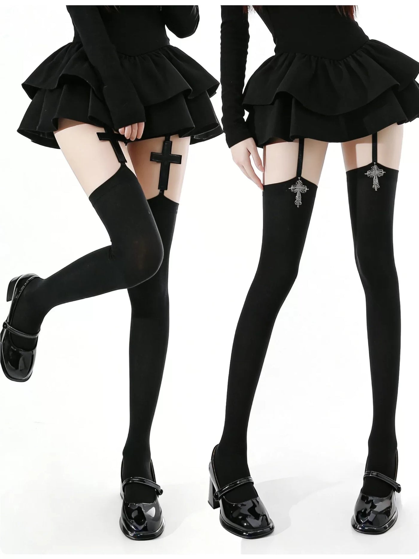Fantasy Doll - Cross Garter - Over-the-Knee Suspender Stockings with Cross Motifs