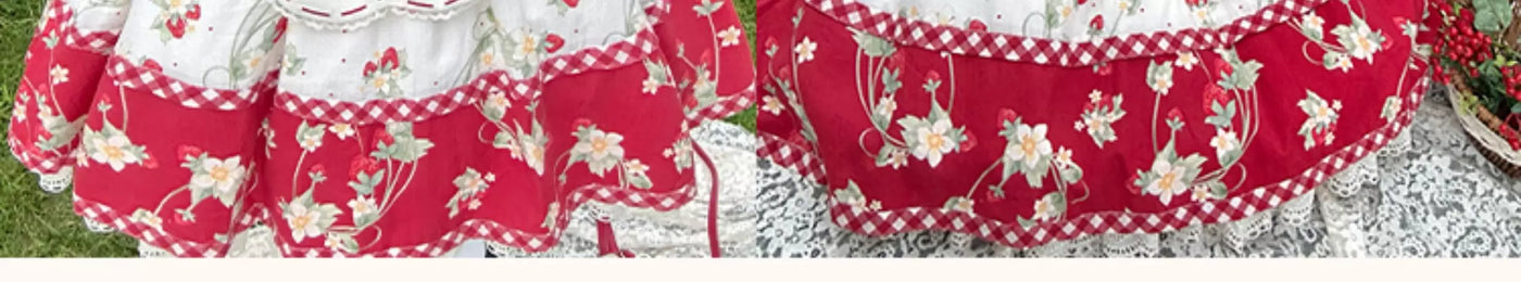 Baozi Pig - Strawberry Orchard - Short-Sleeve Lolita Blouse with a Strawberry-Embroidered Collar