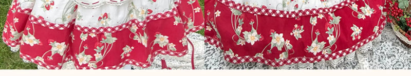 Baozi Pig - Strawberry Orchard - Short-Sleeve Lolita Blouse with a Strawberry-Embroidered Collar