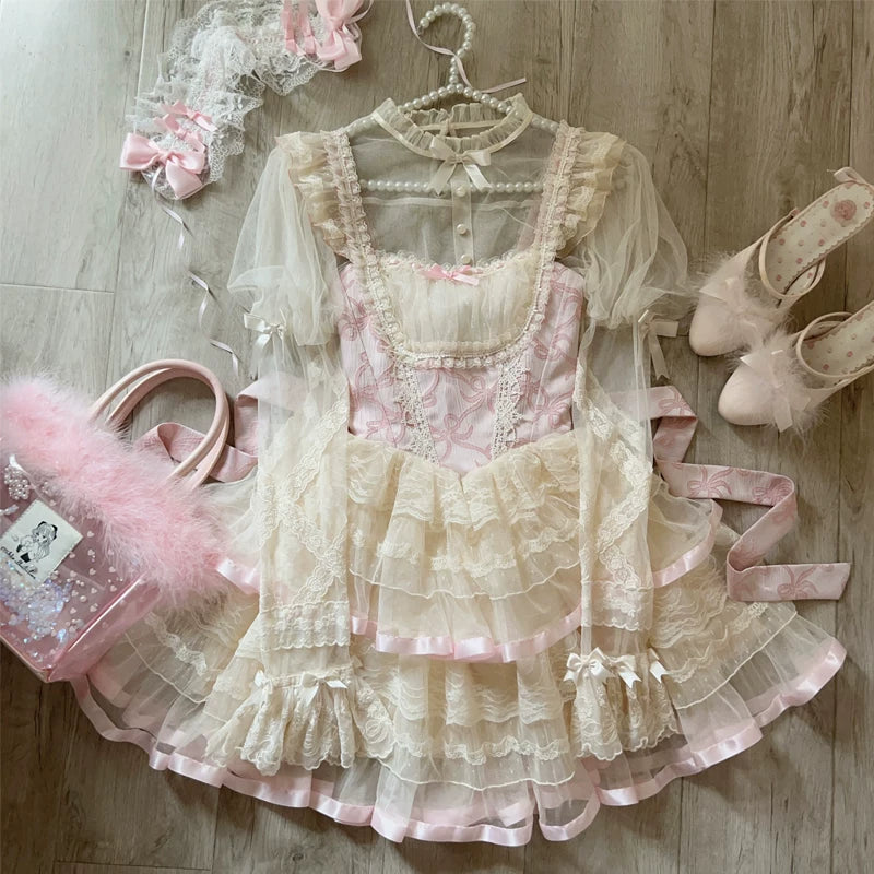 Lady Han Butterfly Love ballet JSK dress by Lolita Fetch, featuring a floral and butterfly print in soft pastel colors.