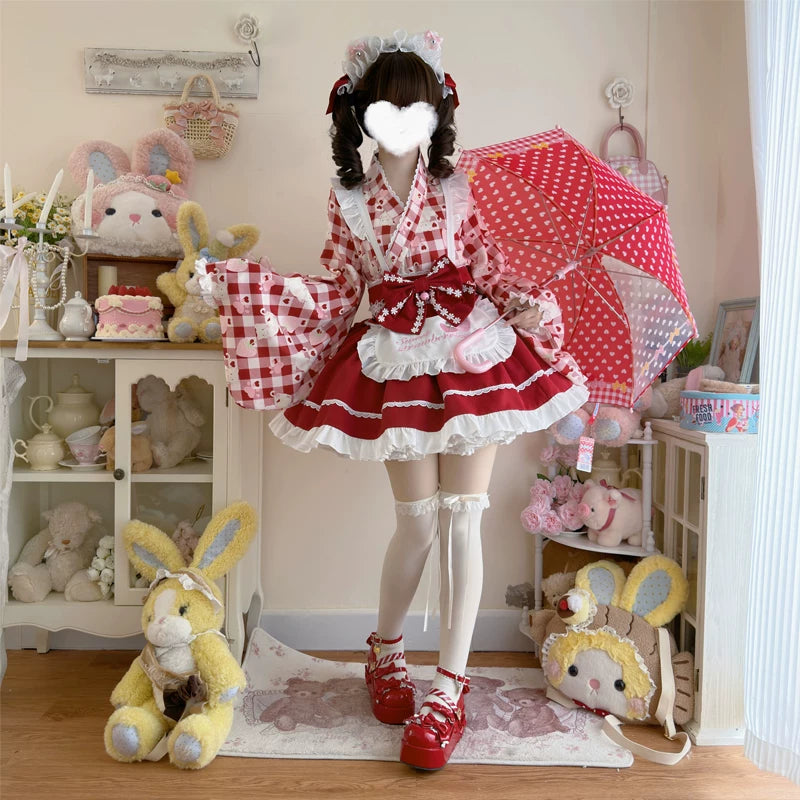 Lady Han Summer Cat Maid dress by Lolita Fetch featuring a cute maid costume with cat ear accessories and detailed lace trim.