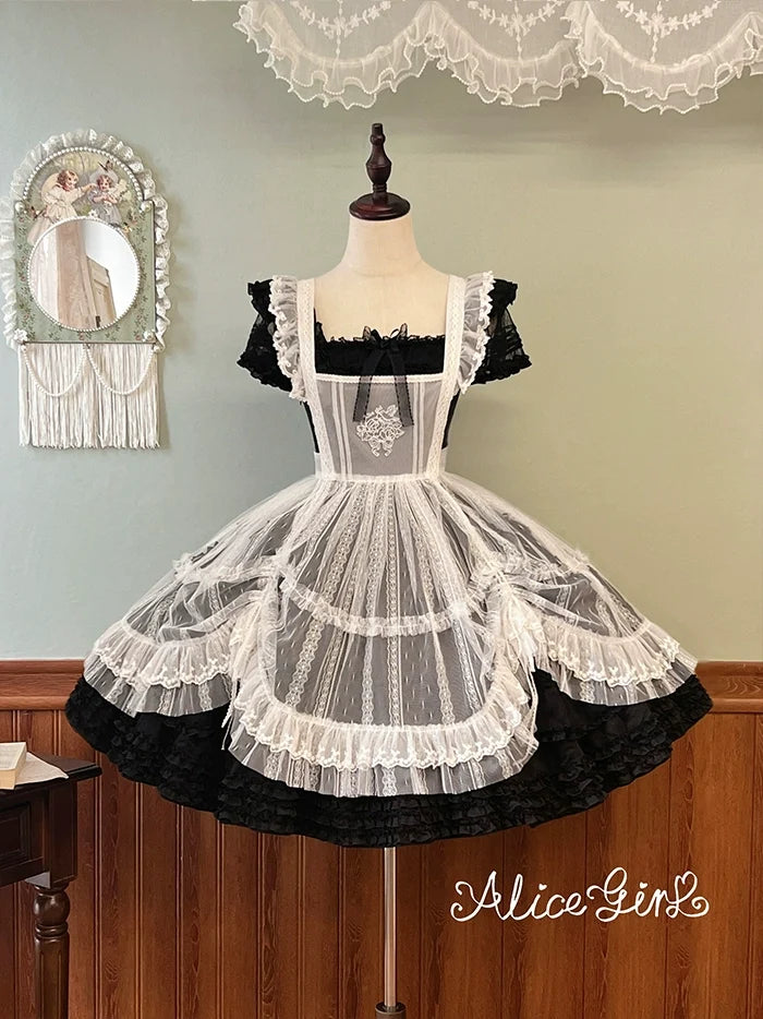 Alice Girl - Elegant Lolita Embroidered Apron - with Adjustable Strap Hand Accessory