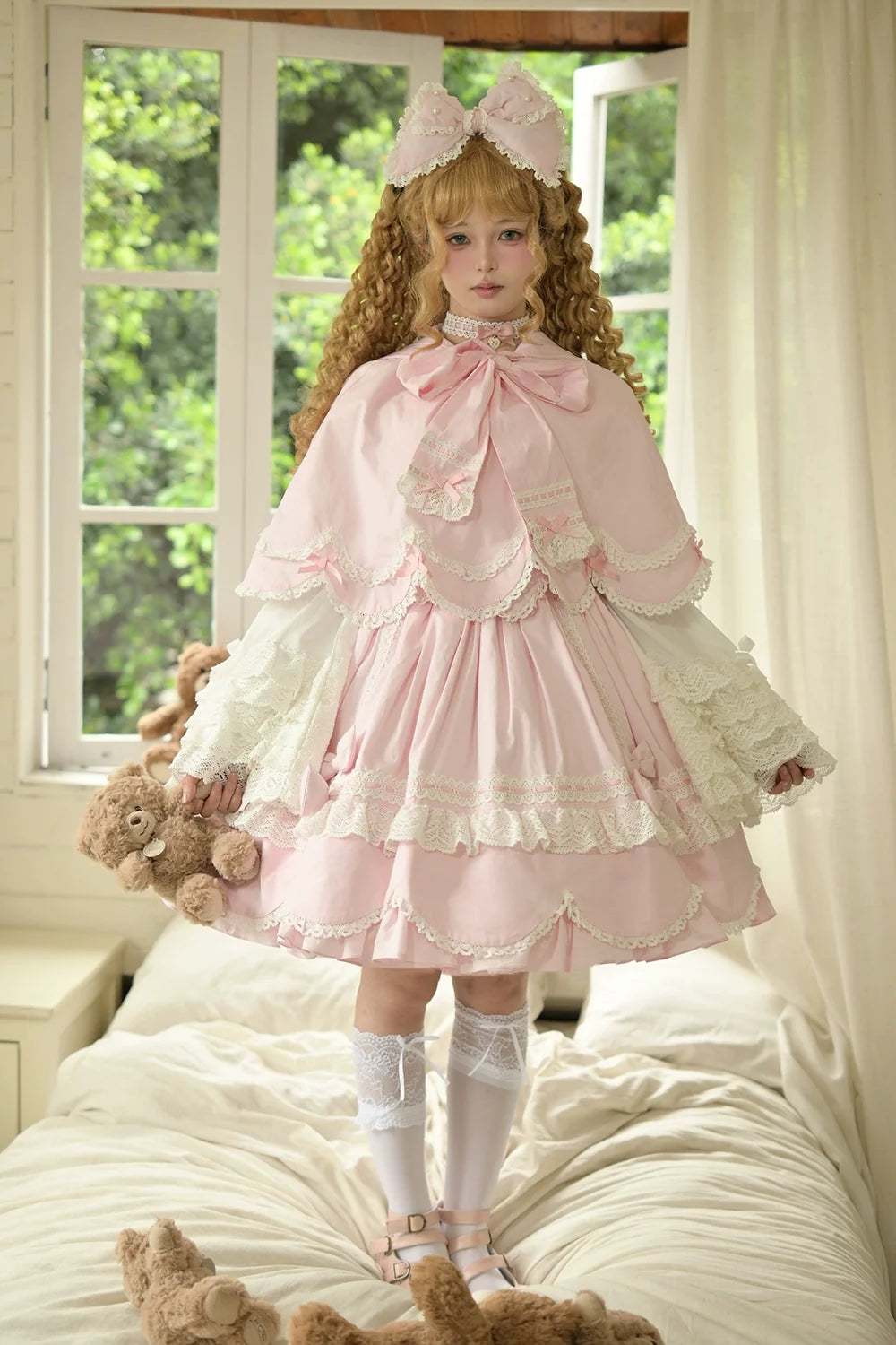 Miss Point - Vintage Petal Rabbit - Pure Cotton Kawaii Lolita Cape With Rabbit Ear Hood