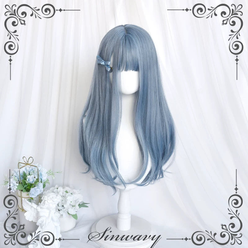 Blue long curly wig with air fringe - view 6