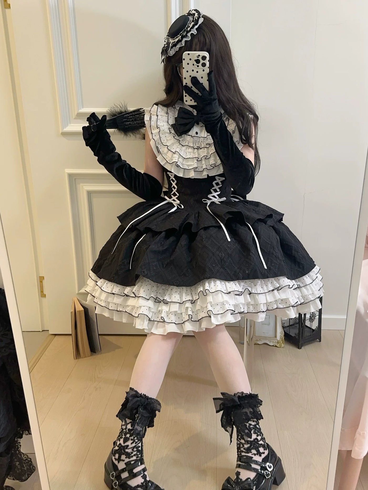 Alice - Black Heiress - Black One-Piece Dress with White Ruffle Collar