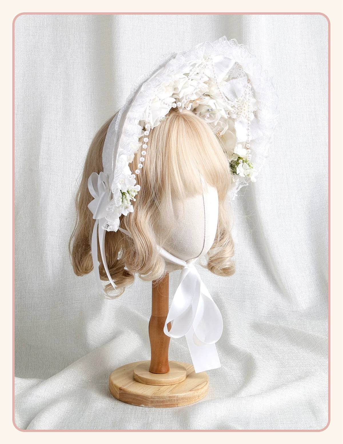 Stardust Rose - Autumn-Winter Dream - Lace-Trimmed Flat Hat with Ribbon Bows