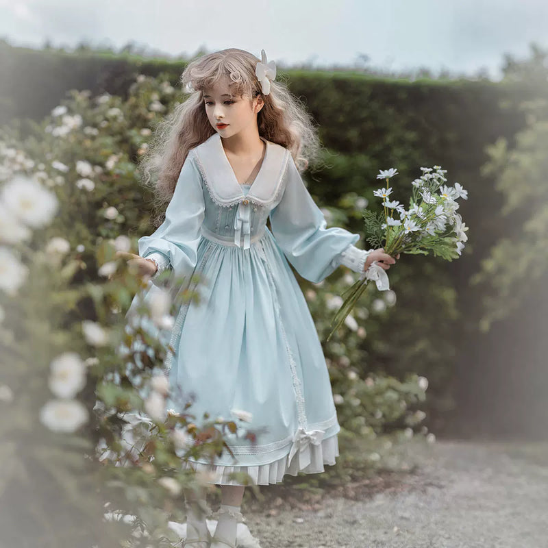 Fan Hua Xin Love Letter Classic Lolita OP Dress — Blue Dress