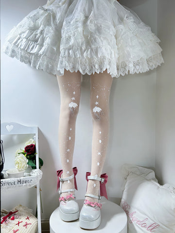 Fantasy Doll - Star Mist Jellyfish - White pantyhose with celestial and jellyfish motifs